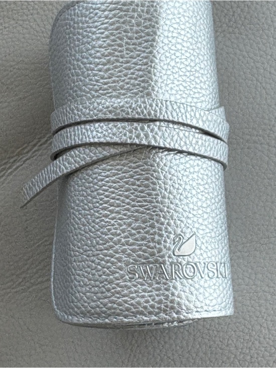 Swarovski Handbags - Swarovski Metallic Silver Faux Pebbled Leather Case Mini Bag  Jewelry Roll